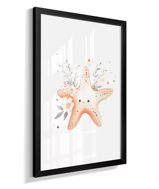 Quadro Infantil Decorativo Fundo do Mar Floral Estrela do Mar
