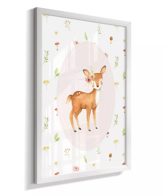 Quadro Quarto Bebê Infantil Cervo Bosque Encantado