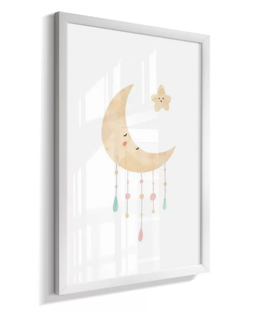 Quadro Quarto Bebê Infantil Lua e Estrela