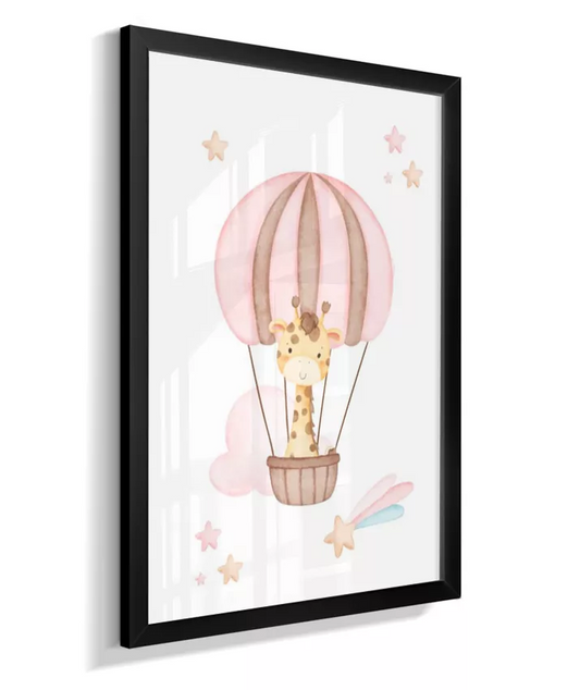 Quadro Quarto Bebê Infantil Girafa no Balão
