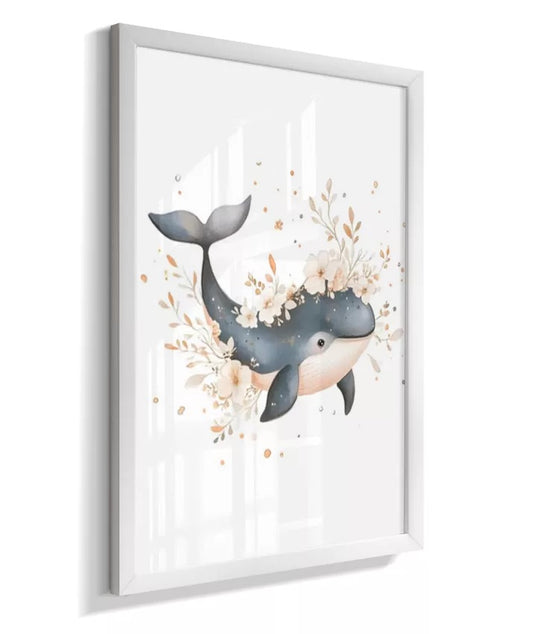 Kit 3 Quadros Infantil Quarto Bebê Menina Fundo do Mar Floral II