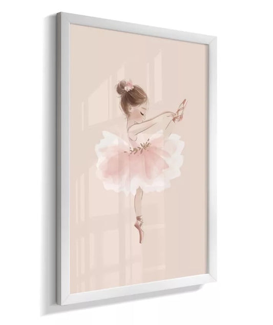 Kit 2 Quadros Infantil Quarto Bebê Menina Bailarina Ballet Personalizado Nome e Inicial