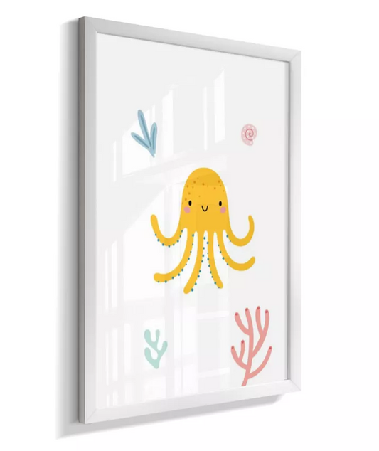 Quadro Quarto Bebê Infantil Polvo Fundo do Mar