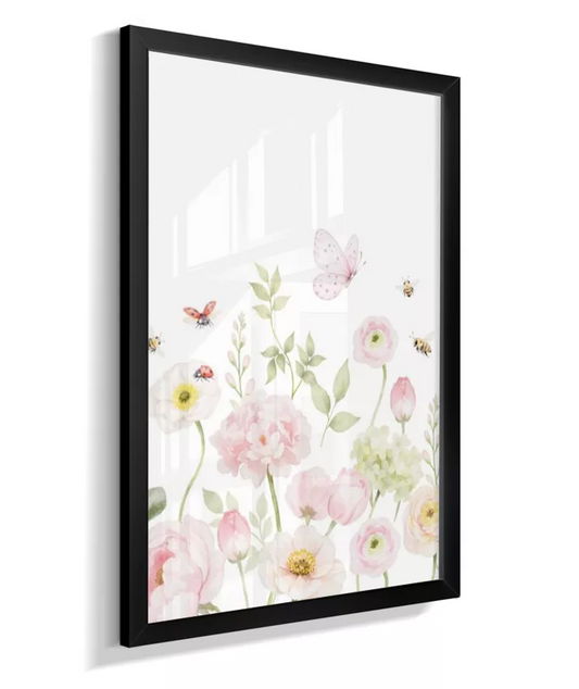 Quadro Decorativo Infantil Quarto Bebê Menina Jardim Flores e Borboletas