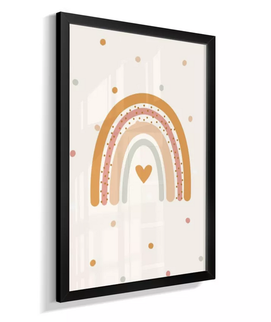 Quadro Infantil Quarto Bebê Arco-Íris Coração Boho