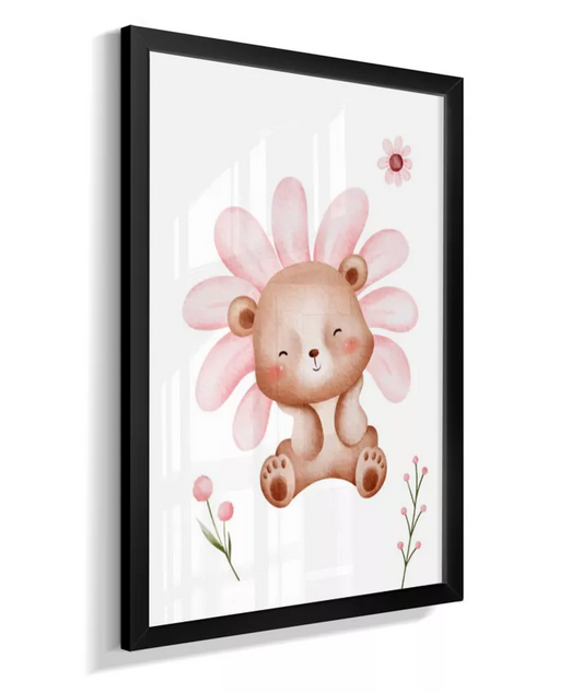 Quadro Quarto Bebê Infantil Ursinha Floral II