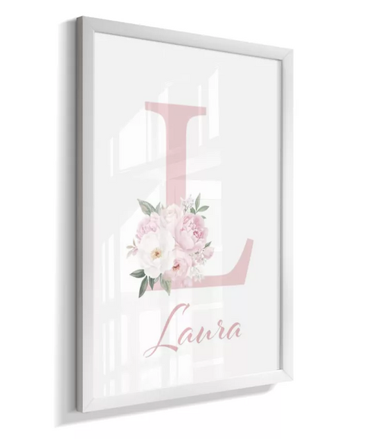 Quadro Infantil Floral Inicial e Nome